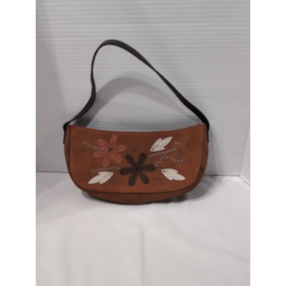 Suede mini hobo handbag floral leaf design Coin Pouch VINTAGE CUTE
